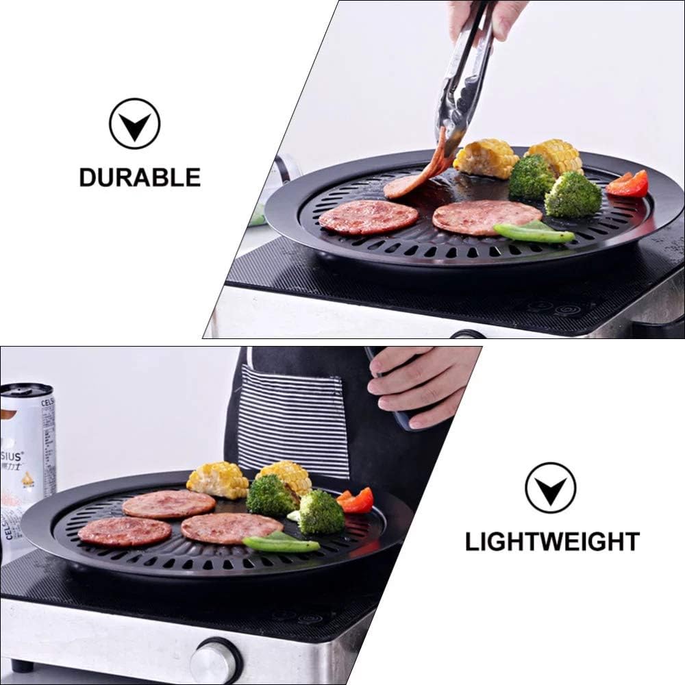 Korean-Style Round Grill Pan, Traditional Cast Iron Barbecue Plate Tray, Korean BBQ Egg Grill Pan, 12-Inch Smokeless Stovetop