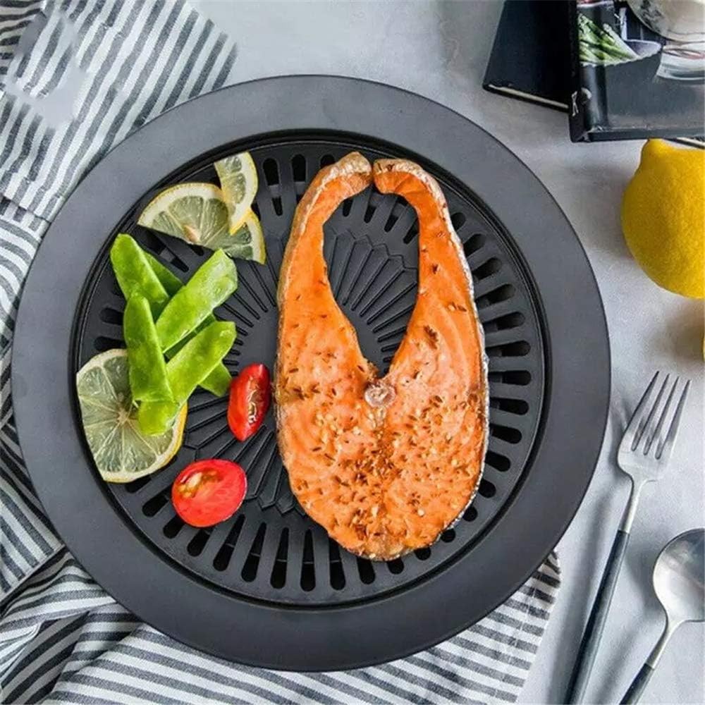 Korean-Style Round Grill Pan, Traditional Cast Iron Barbecue Plate Tray, Korean BBQ Egg Grill Pan, 12-Inch Smokeless Stovetop