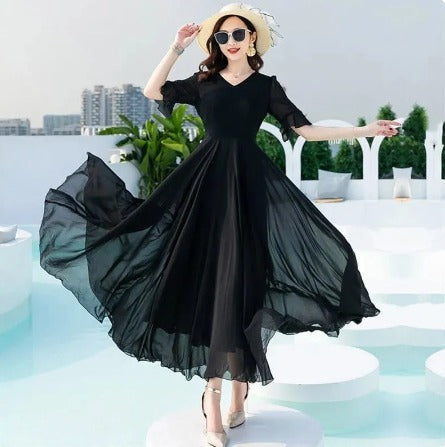 Office lady short-sleeved dress fashion elegant empire V-neck slim  women's clothing