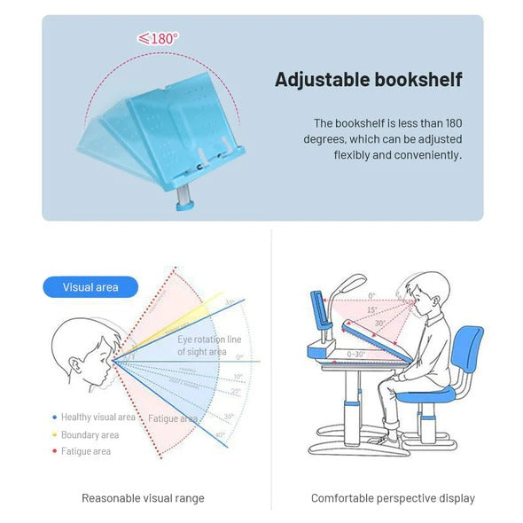 Kids Learning Table and Chair Set Height Adjustable Study Desk with Tilt Desktop With Metal Hook and Storage Drawer