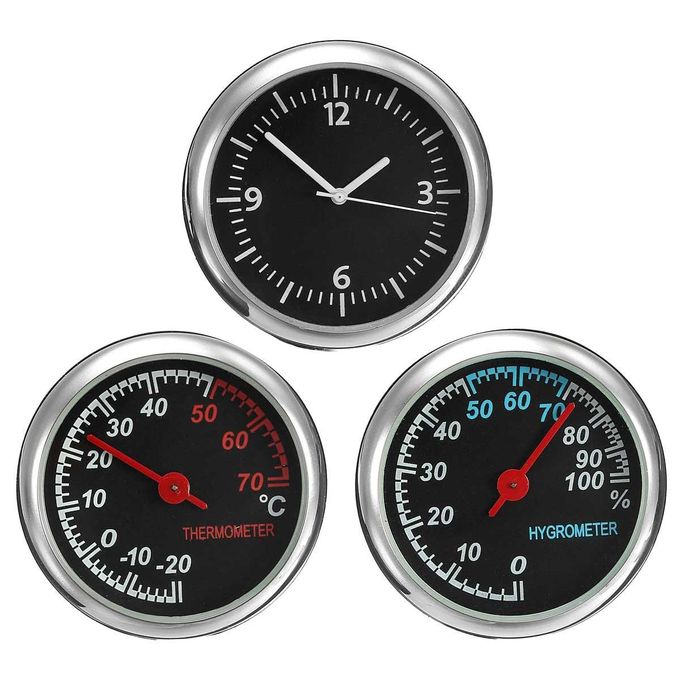 Mini Stick On Clock Hygrometer Clock & Thermometer for Car Dashboard