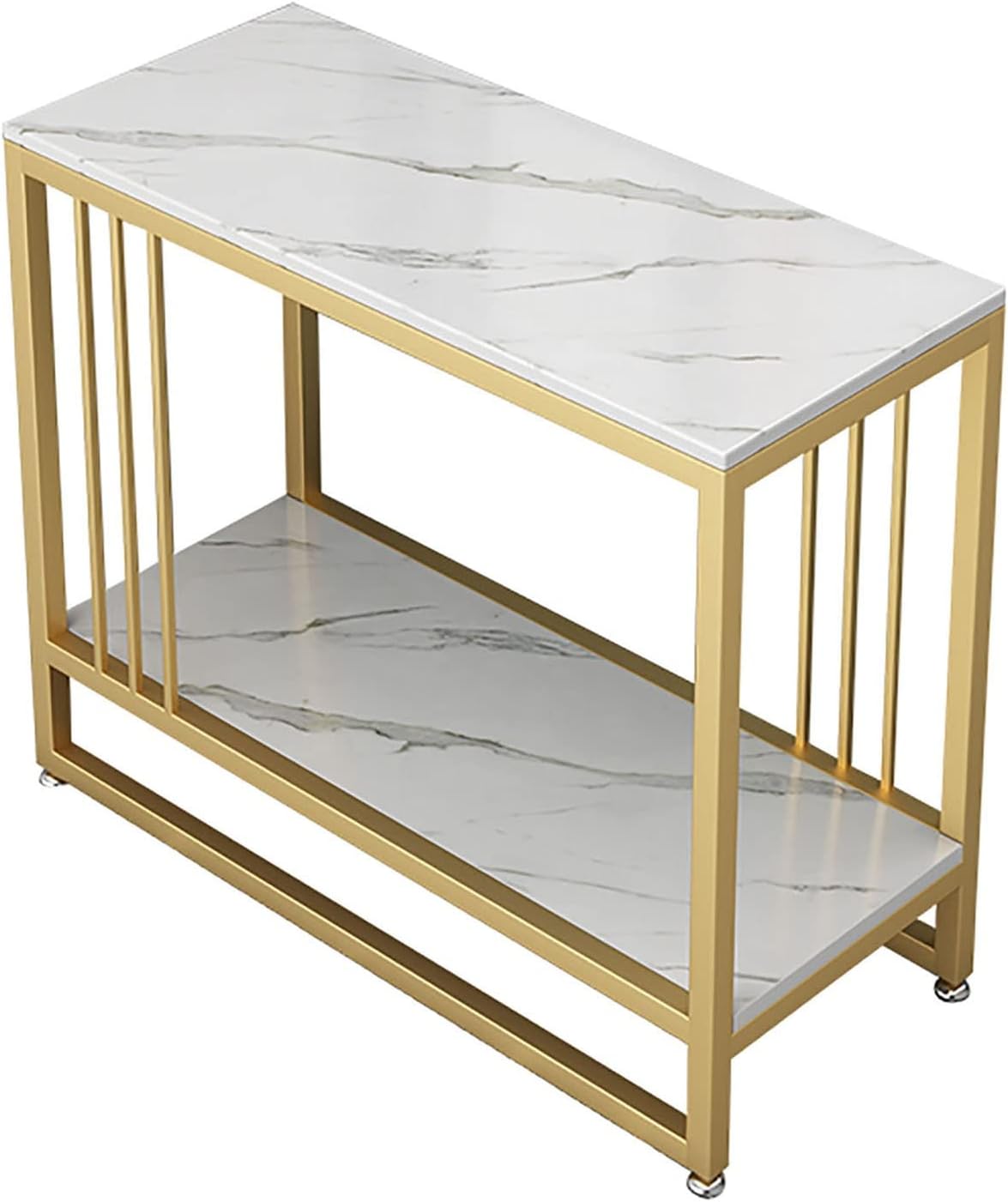 Modern Marble Slim Side Table with Storage Shelf – Stylish End Tables for Living Room and Space-Saving Sofa Tables (Size:65 * 28 * 55cm,)