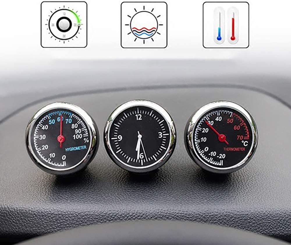 Mini Stick On Clock Hygrometer Clock & Thermometer for Car Dashboard