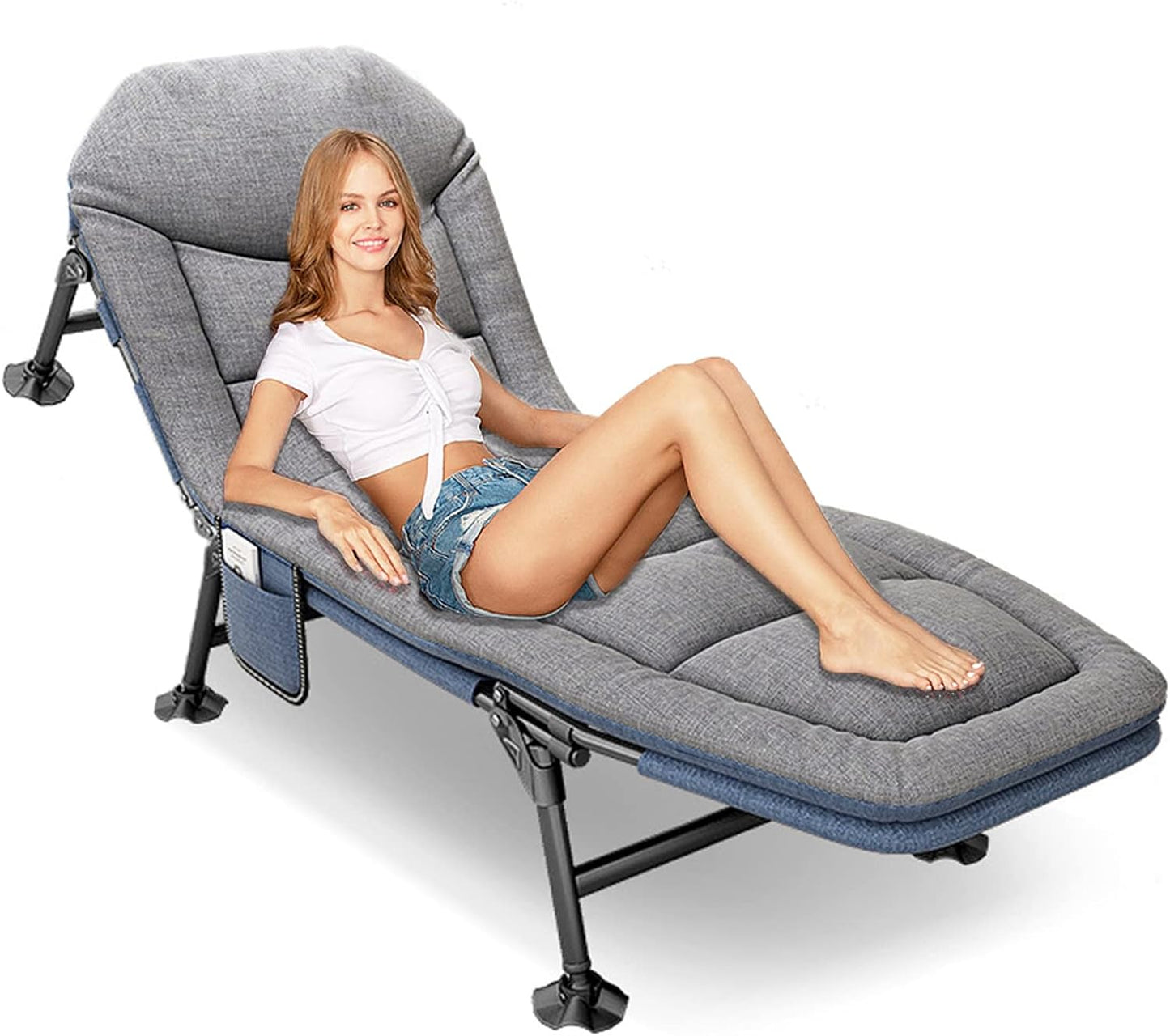 Portable Outdoor Bedchair with Side Pocket