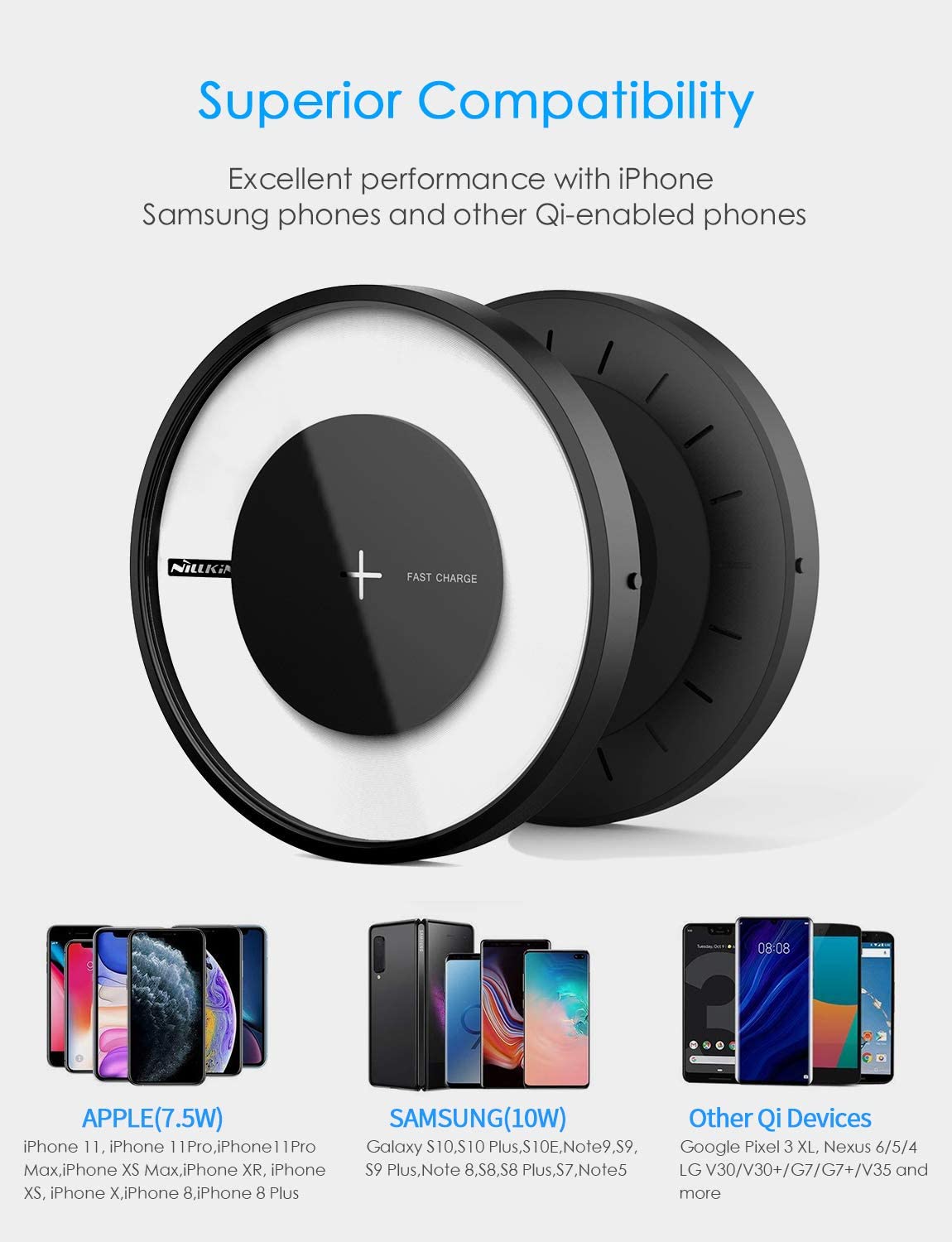 Qi-Certified Fast Wireless Charging Pad