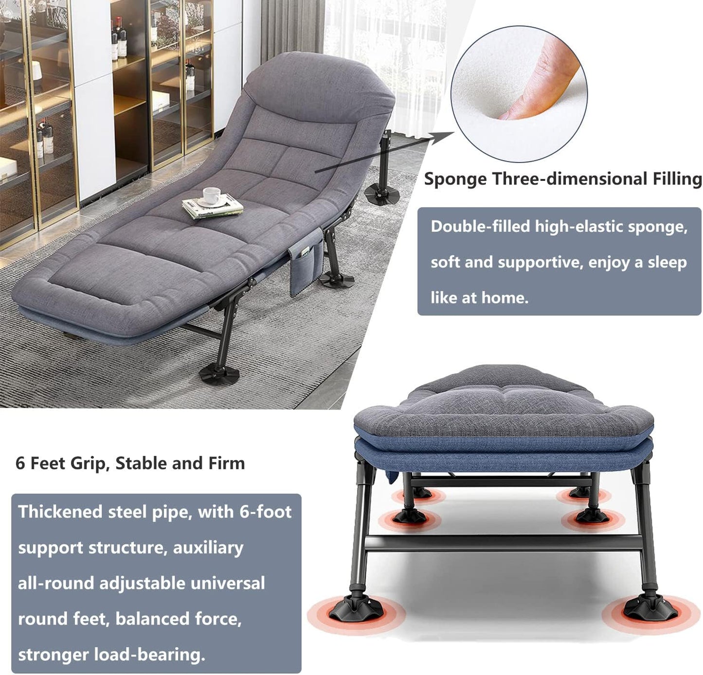 Portable Outdoor Bedchair with Side Pocket