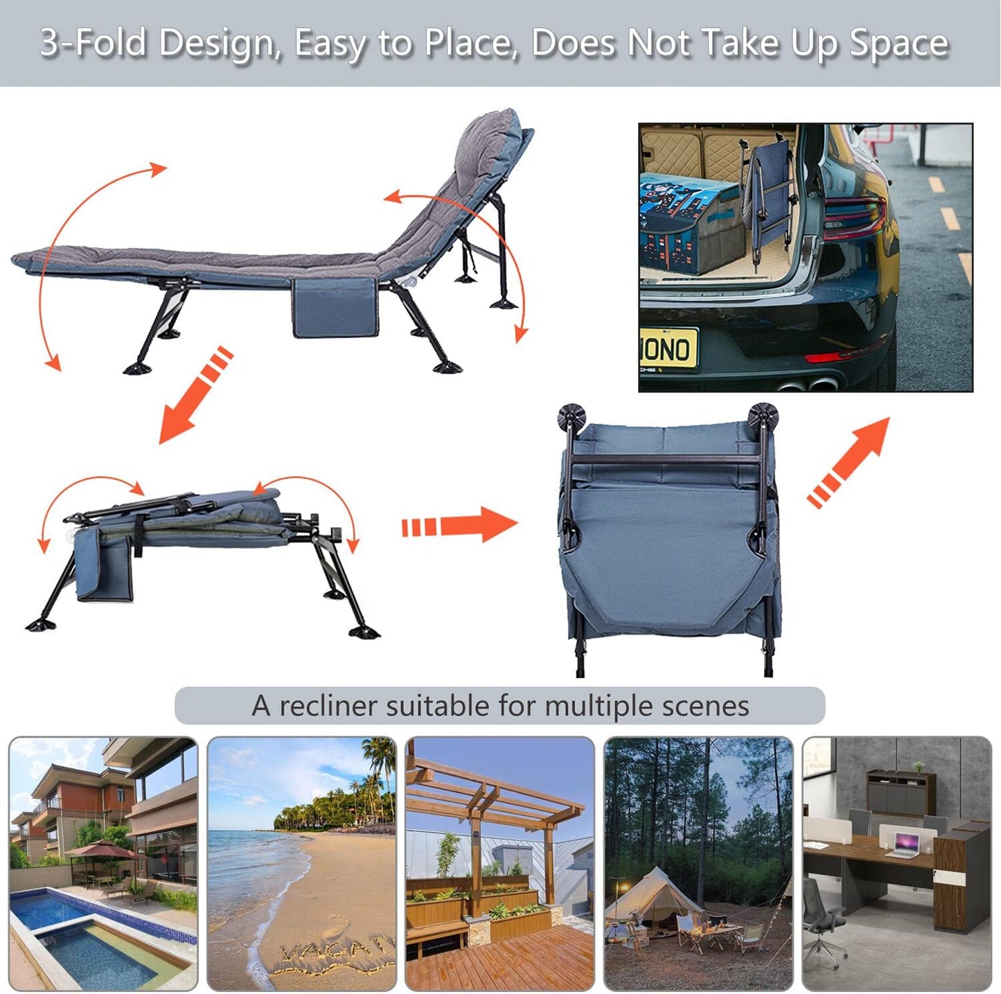 Portable Outdoor Bedchair with Side Pocket