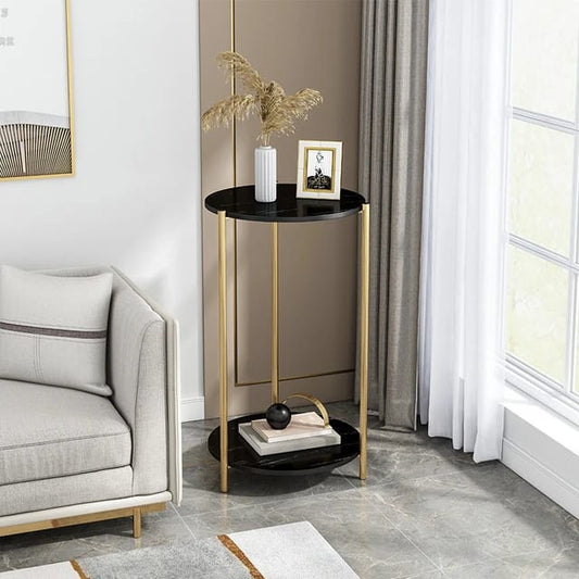 2-Tier Coffee End Table  with Gold Steel Frame