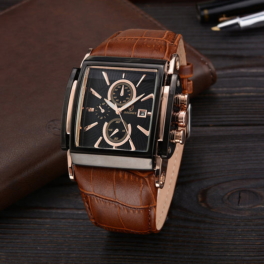 Leather Strap Rectangular Dial Men Waterproof Watches